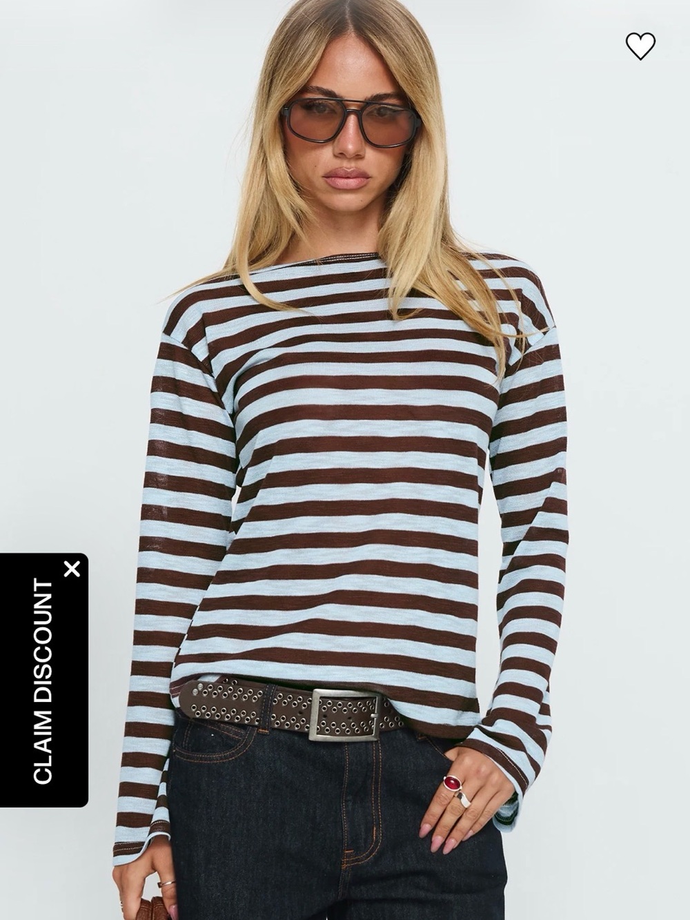 So Composed Princess Polly Brown and Light Blue Striped Long Sleeve Boatneck Tee